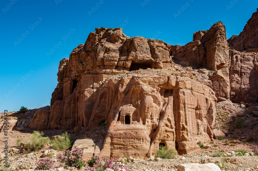 It's Nature, rocks, mountains and panorama of Petra, Jordan. Petra is one of the New Seven Wonders of the World. UNESCO World Heritage It's Nature, rocks, mountains and panorama of Petra, Jordan. Petra is one of the New Seven Wonders of the World. UNESCO World Heritage