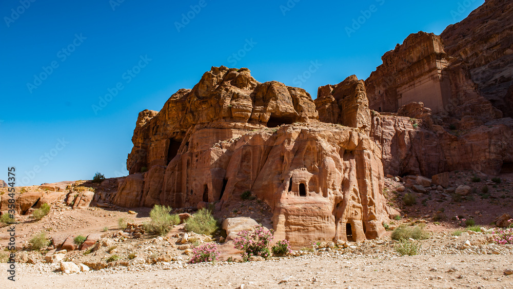 It's Nature, rocks, mountains and panorama of Petra, Jordan. Petra is one of the New Seven Wonders of the World. UNESCO World Heritage It's Nature, rocks, mountains and panorama of Petra, Jordan. Petra is one of the New Seven Wonders of the World. UNESCO World Heritage