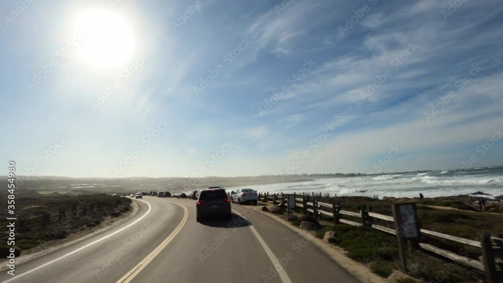 Driving in Big Sur California Cabrillo Highway 1 coast road, pov south Driving in Big Sur California Cabrillo Highway 1 coast road, pov south
