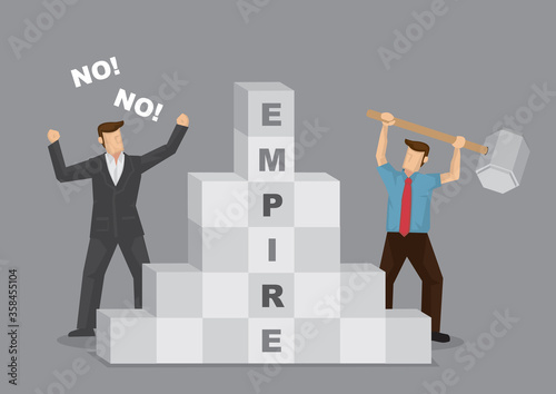 Businessman Prevents Employee from Destroying Empire Cartoon Vector illustration