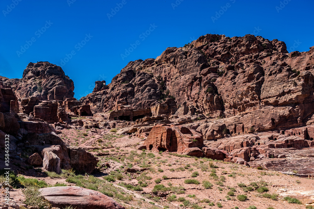Fototapeta premium It's Canyon in Petra (Rose City), Jordan. The city of Petra was lost for over 1000 years. Now one of the Seven Wonders of the Word