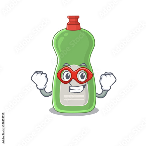 A cartoon mascot of dishwashing liquid in a fantastic Super hero character
