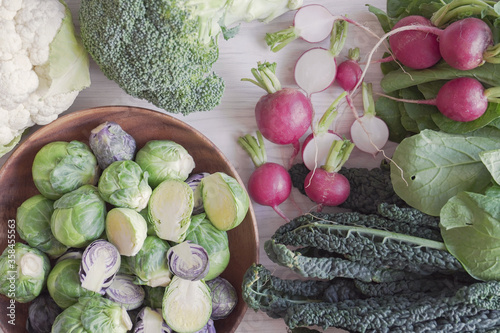Cruciferous vegetables, radish, kales, cauliflower,broccoli, Brussels sprouts, reducing estrogen dominance, plant based and vegan diet, fiber healthy food photo