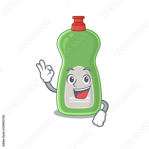 Dishwashing liquid cartoon mascot design with Okay finger poses