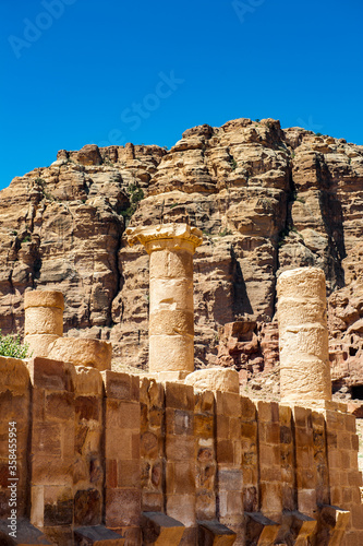 It's Roman columns of the Great temple complex in Petra (Rose City), Jordan. The city of Petra was lost for over 1000 years. Now one of the Seven Wonders of the Word photo