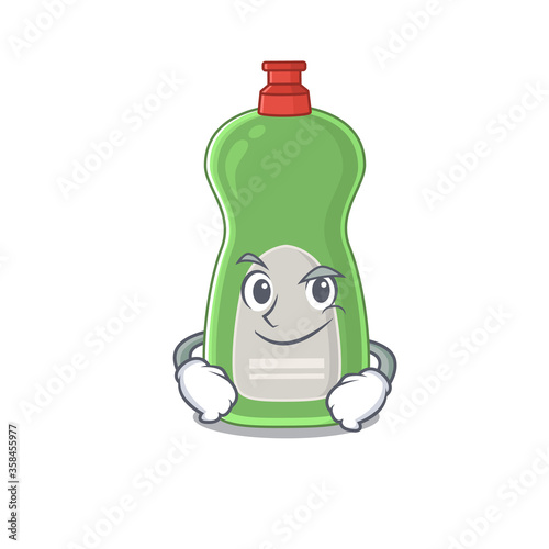 A cute caricature picture of dishwashing liquid having confident gesture