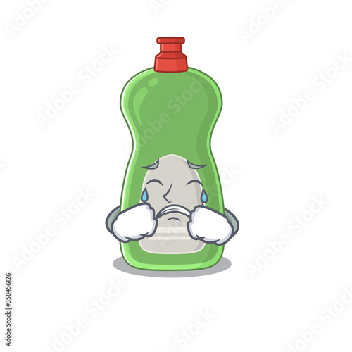 Caricature design style of dishwashing liquid with a sad face