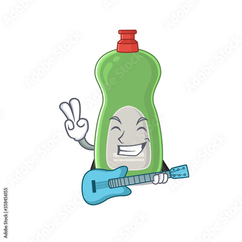 Dishwashing liquid musician cartoon design playing a guitar