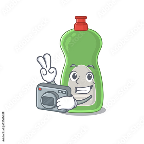 a proficient photographer dishwashing liquid cartoon design concept working with camera