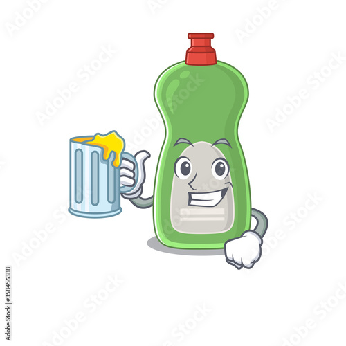 A cartoon concept of dishwashing liquid toast with a glass of beer