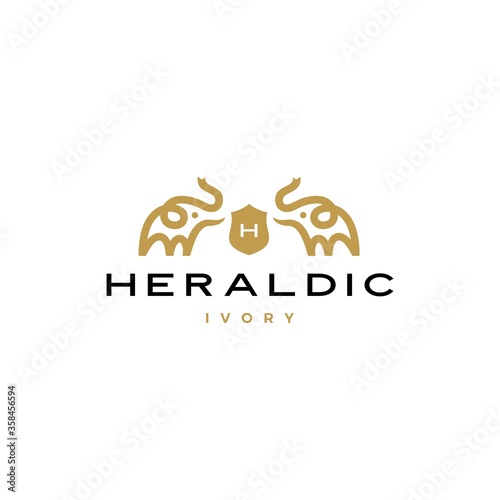 elephant coat of arms logo vector icon illustration