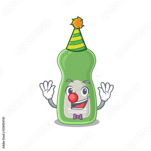 Friendly clown dishwashing liquid mascot design concept