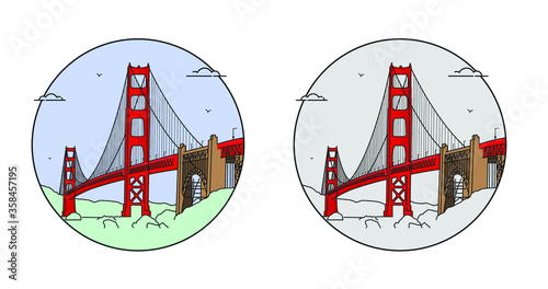 GOLDEN GATE BRIDGE ILLUSTRATION ICONS IN SAN FRANCISCO
