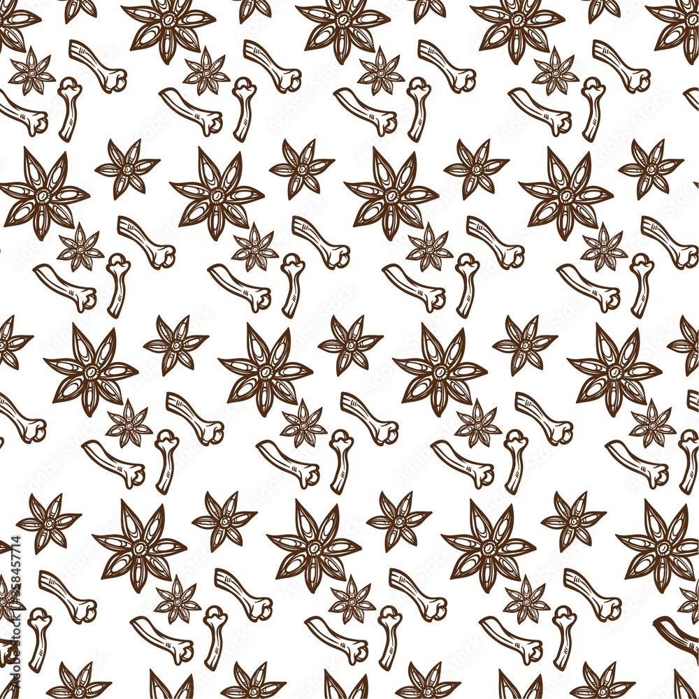 Anise spice in shape of star seamless pattern