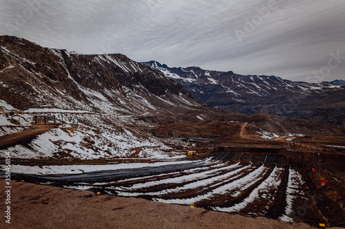 End of winter season in Farellones village near Santiago de Chile, Chile. Winter toboggan run.