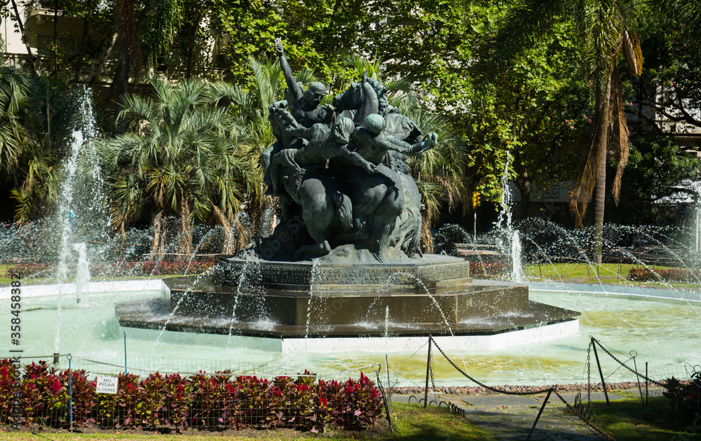 Fountain and memorial on Juan Pedro Fabini Square. Montevideo