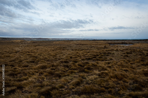 Steppe in Tierra de Fuego, chilean Patagonia, Chile. Last land of America, end of the world. Trekking and sustainable destination in South America.