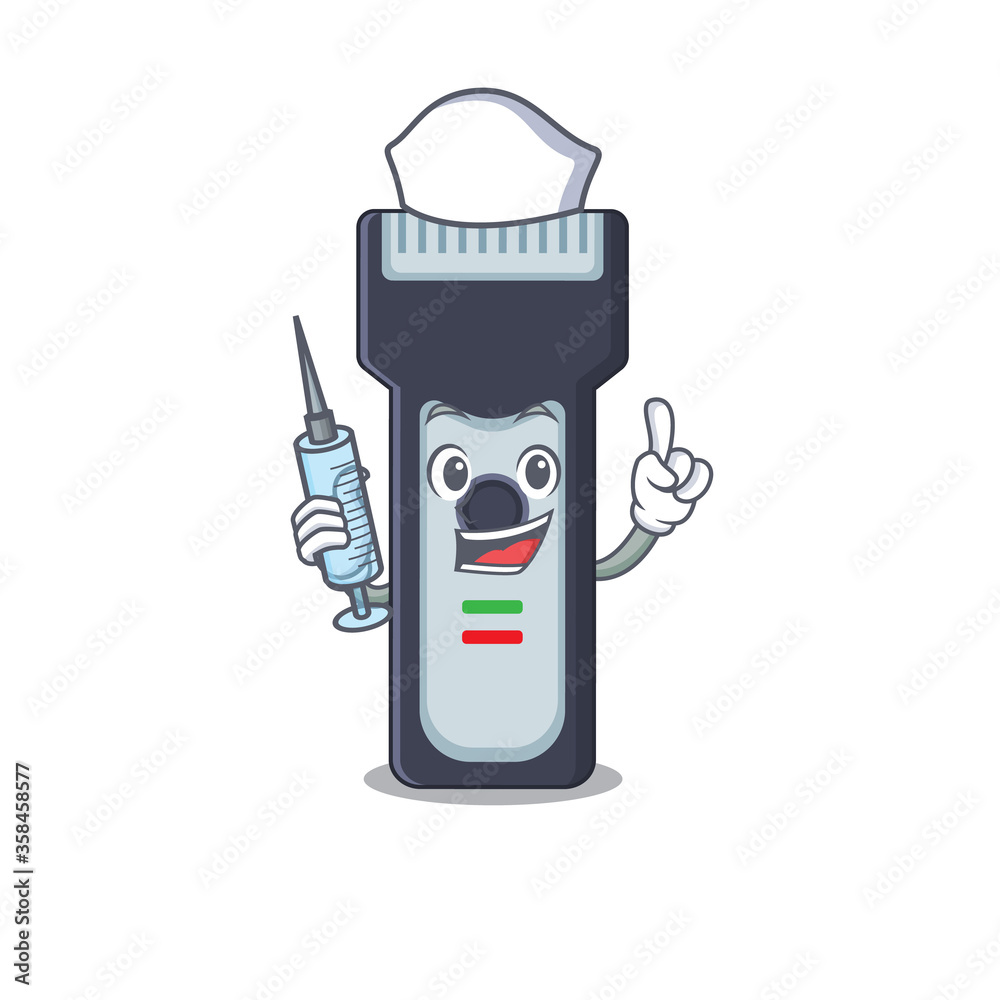 A dedicate electric shaver nurse mascot design with a syringe A dedicate electric shaver nurse mascot design with a syringe