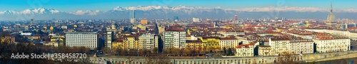 European city Turin old buildings and mountains, Italy