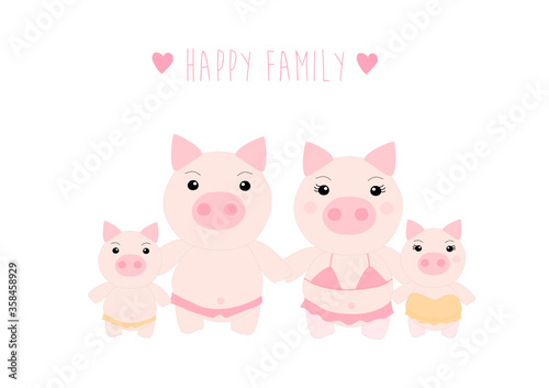 Happy family pigs cartoon isolated vector illustraiton