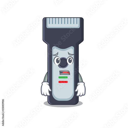 Cartoon image design electric shaver showing worried face