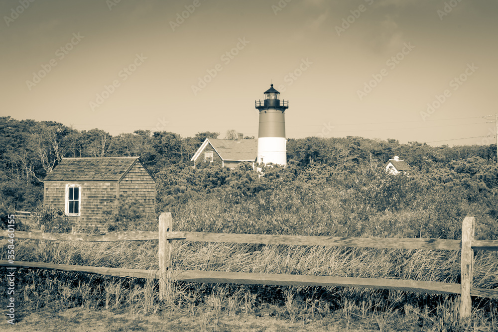 Nauset Beach,  lighthouse sepia toned vintage effect