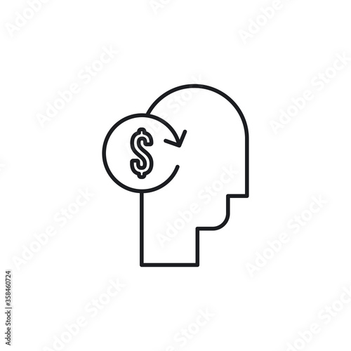 Money in human head icon. Vector Illustration