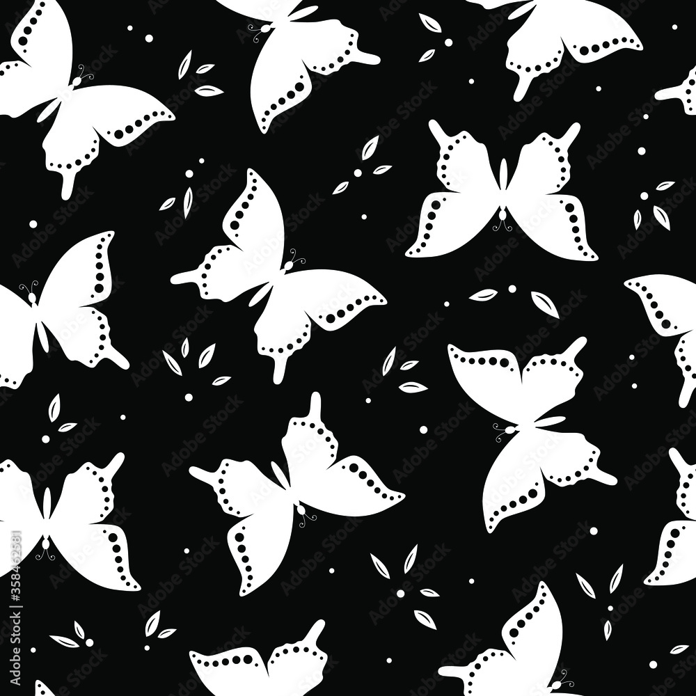 Naklejka premium Stylized graphic butterflies seamless pattern. Vector illustration.
