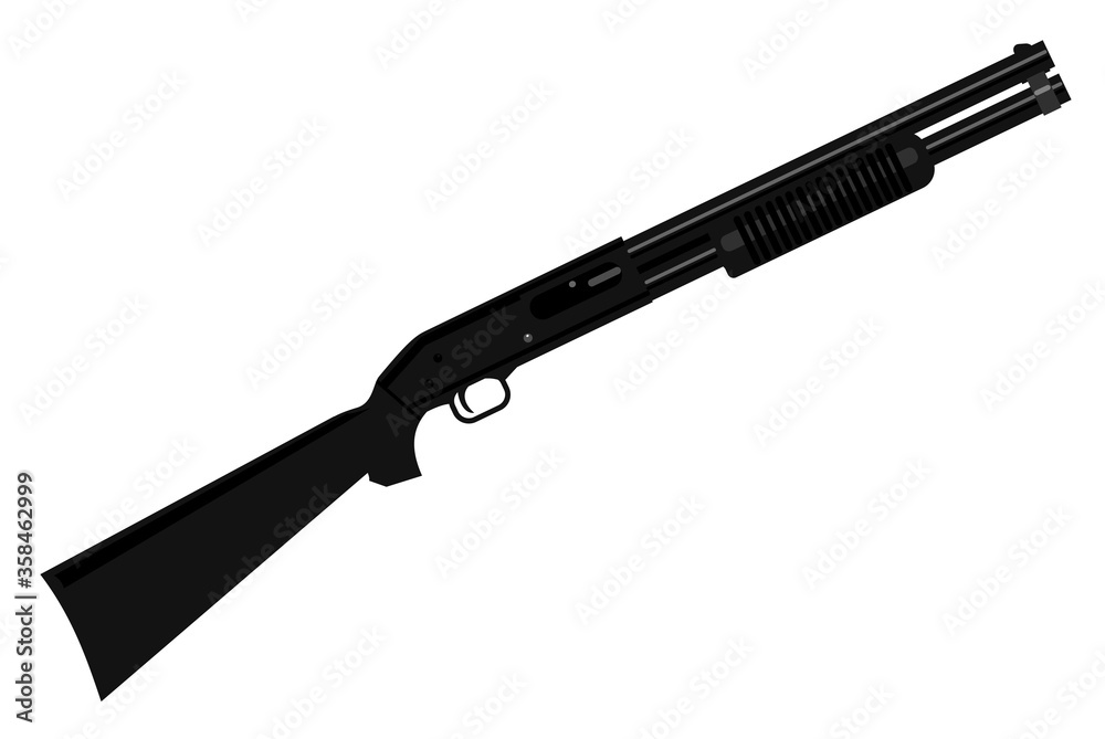 Black shotgun with pump handle Black shotgun with pump handle