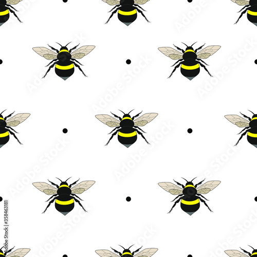 Bee seamless pattern. Vector illustration.