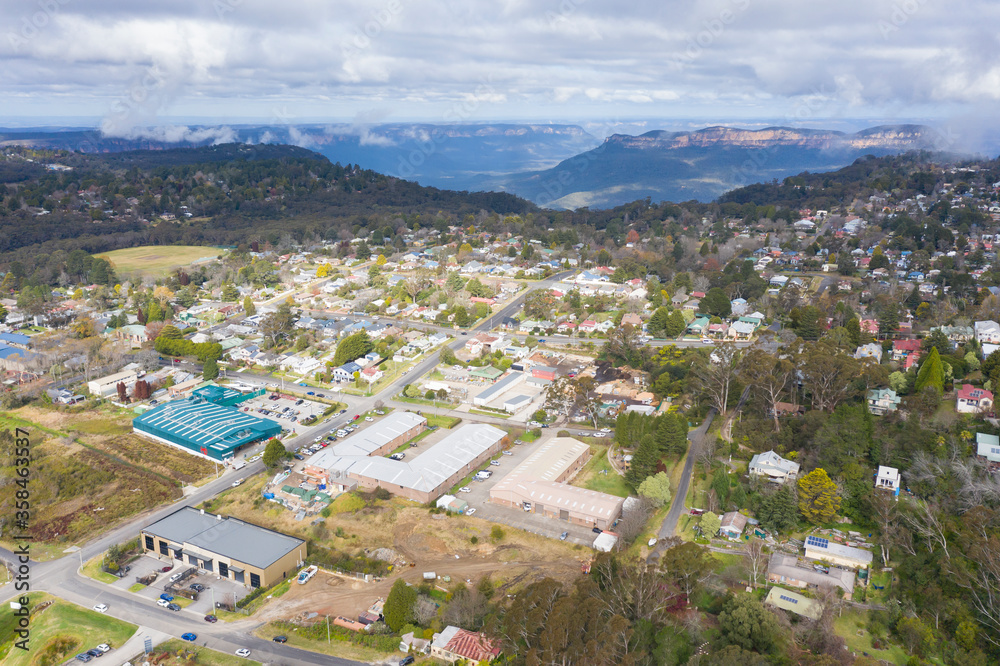 Aerial view of Katoomba in The Blue Mountains in Australia