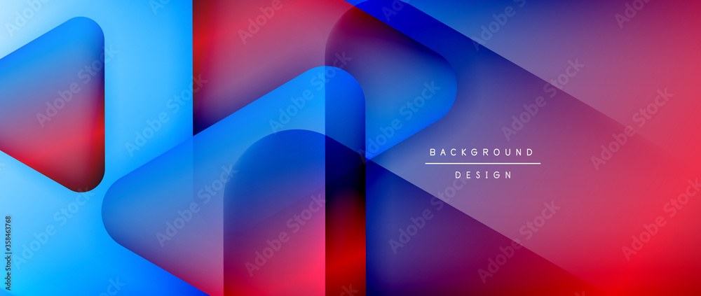 Triangle shapes geometric abstract background. 3D shadow effects and fluid gradients. Modern overlapping forms wallpaper for your text message