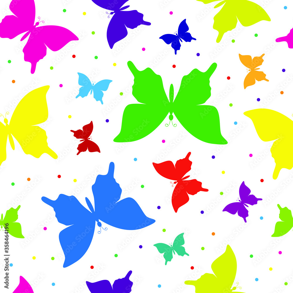 Stylized colorful butterflies seamless pattern. Vector illustration.