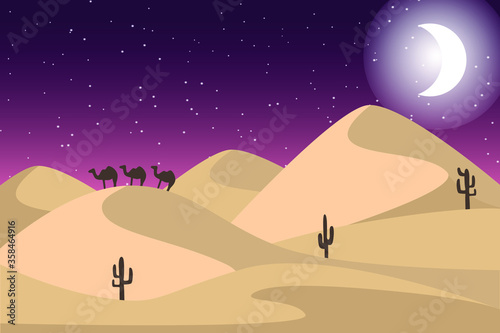 Desert landscape at night. Vector illustration. © Alexandra