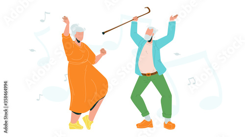 Elderly Couple Dancing Lifestyle Retirement Vector Illustration