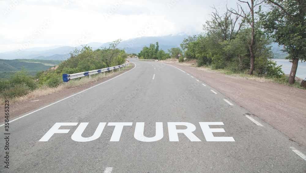 Naklejka premium Word Future written on road.