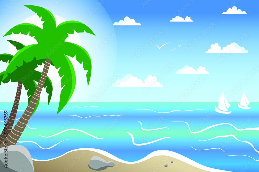Sea horizon beach landscape vector illustration.