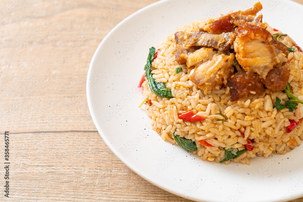 fried rice with Thai basil and crispy belly pork fried rice with Thai basil and crispy belly pork