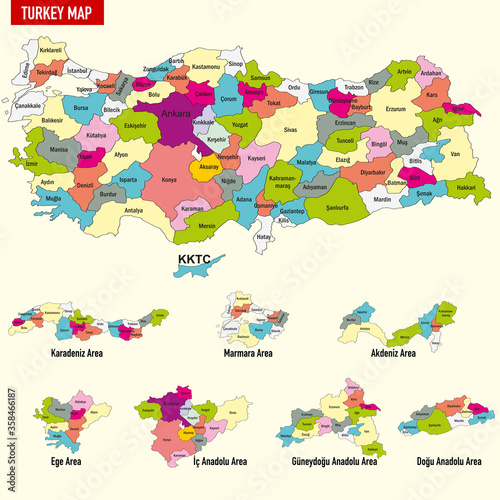 Map of Turkey and Turkey's. Colorful design