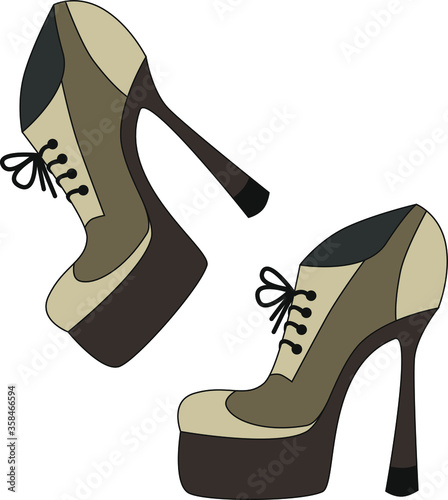 Elegant woman shoes with high heels. Fashionable autumn female boots. Isolated vector artistic illustration.