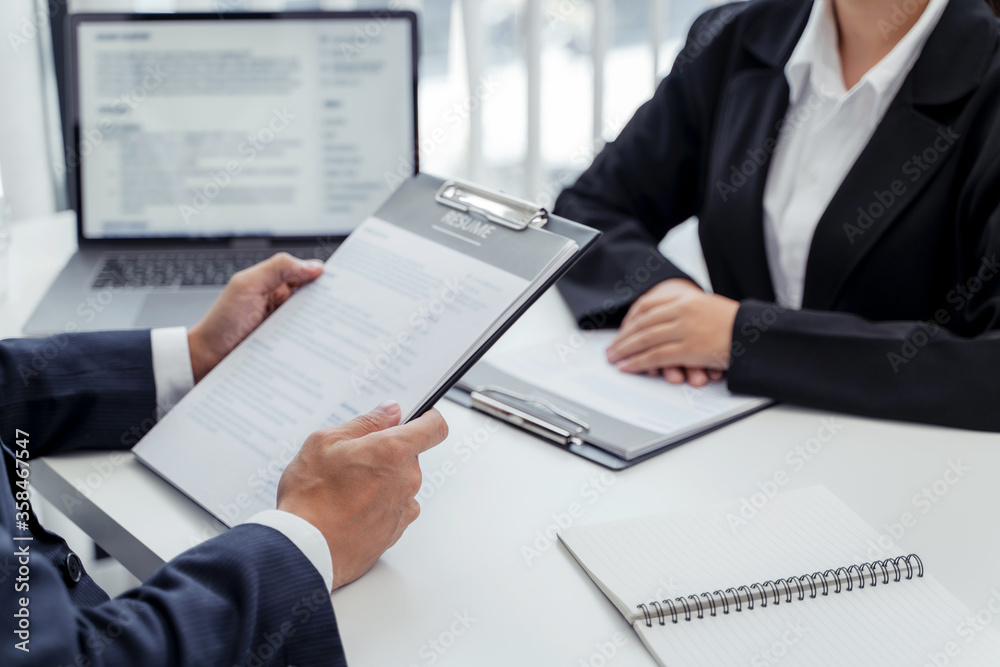 Recruitment concept, Job interviewer reading resume with candidate for job seeker. Recruitment concept, Job interviewer reading resume with candidate for job seeker.
