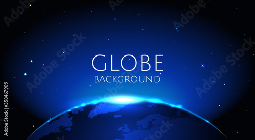 Fototapeta Naklejka Na Ścianę i Meble -  Blue globe earth background, blue sunrise, view of earth from space. Vector illustration EPS 10.