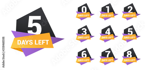 Number days left countdown. Days to go for promotion, sale, landing page, template, ui, web, mobile app, poster, banner, flyer. Vector set number countdown 0 to 9.