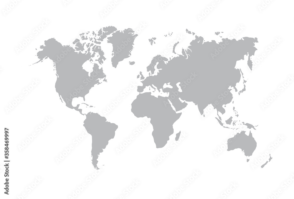 Image of a vector world map in white background. Australia, Asia, America, Europe. Africa. Vector illustration. EPS 10.