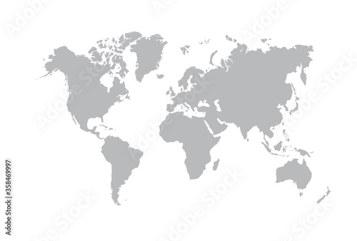 Image of a vector world map in white background. Australia  Asia  America  Europe. Africa. Vector illustration. EPS 10.