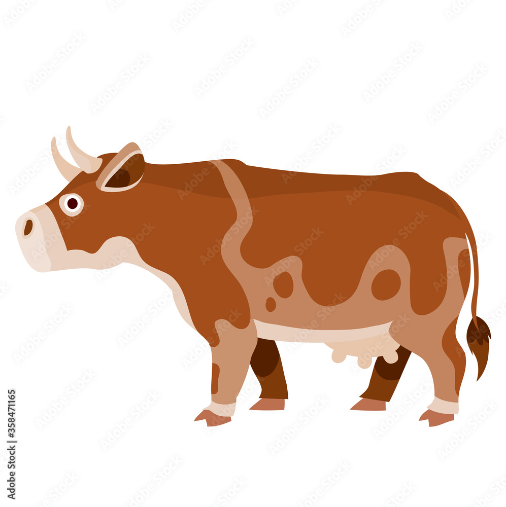 brown cow from the farm, flat, isolated object on a white background, vector illustration, brown cow from the farm, flat, isolated object on a white background, vector illustration,
