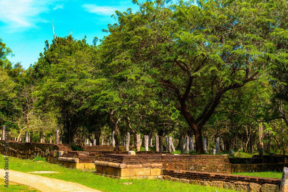 Ruins of the Monastic Residential complex in Anuradhapura, one of the ancient capitals of Sri .Lanka. UNESCO World Heritage