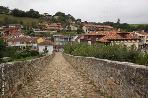 View of Cangas de Onis from the Roman Bridge on the Sella River 