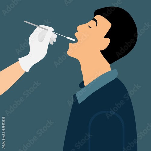 A medical technician using swab tube collect sample from patient's mouth flat vector