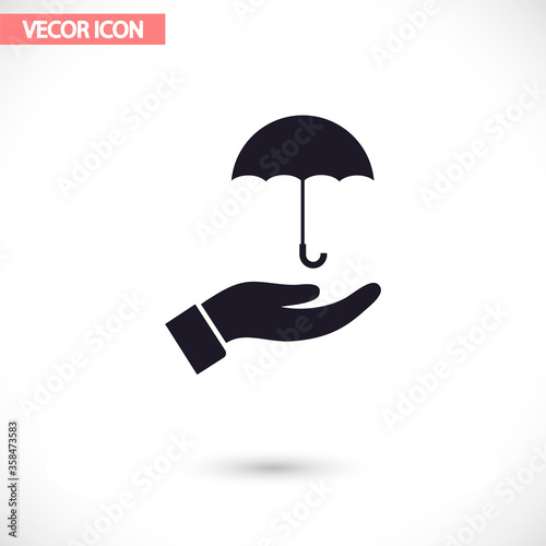umbrella in his hand icon , lorem ipsum Flat design